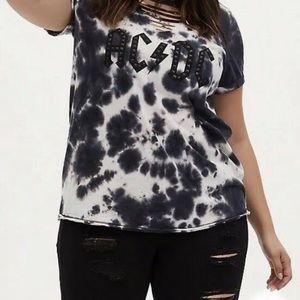 AC/DC Dyed Cut-Out T Shirt | Acid Wash | Dyed | Rhinestone Graphic Tee